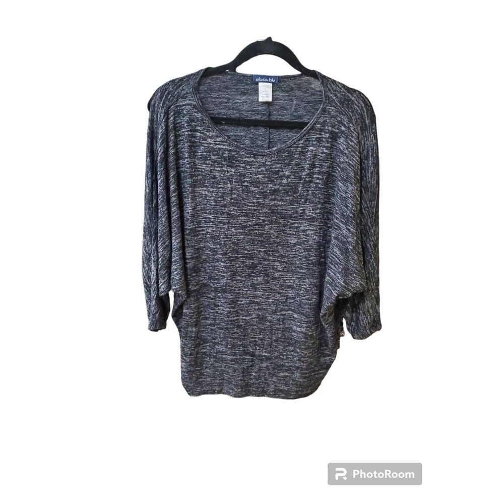 Olivia Blu Womens Top Blouse Size L Tunic Gray Round Neck Solid Shirt
